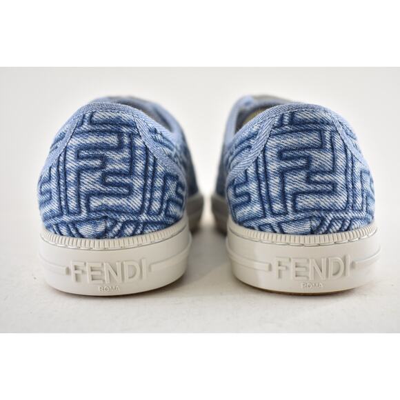 Fendi Domino Blue Denim FF Logo White Platform Logo Low Top Trainer Sneaker 37.5 - Picture 13 of 14